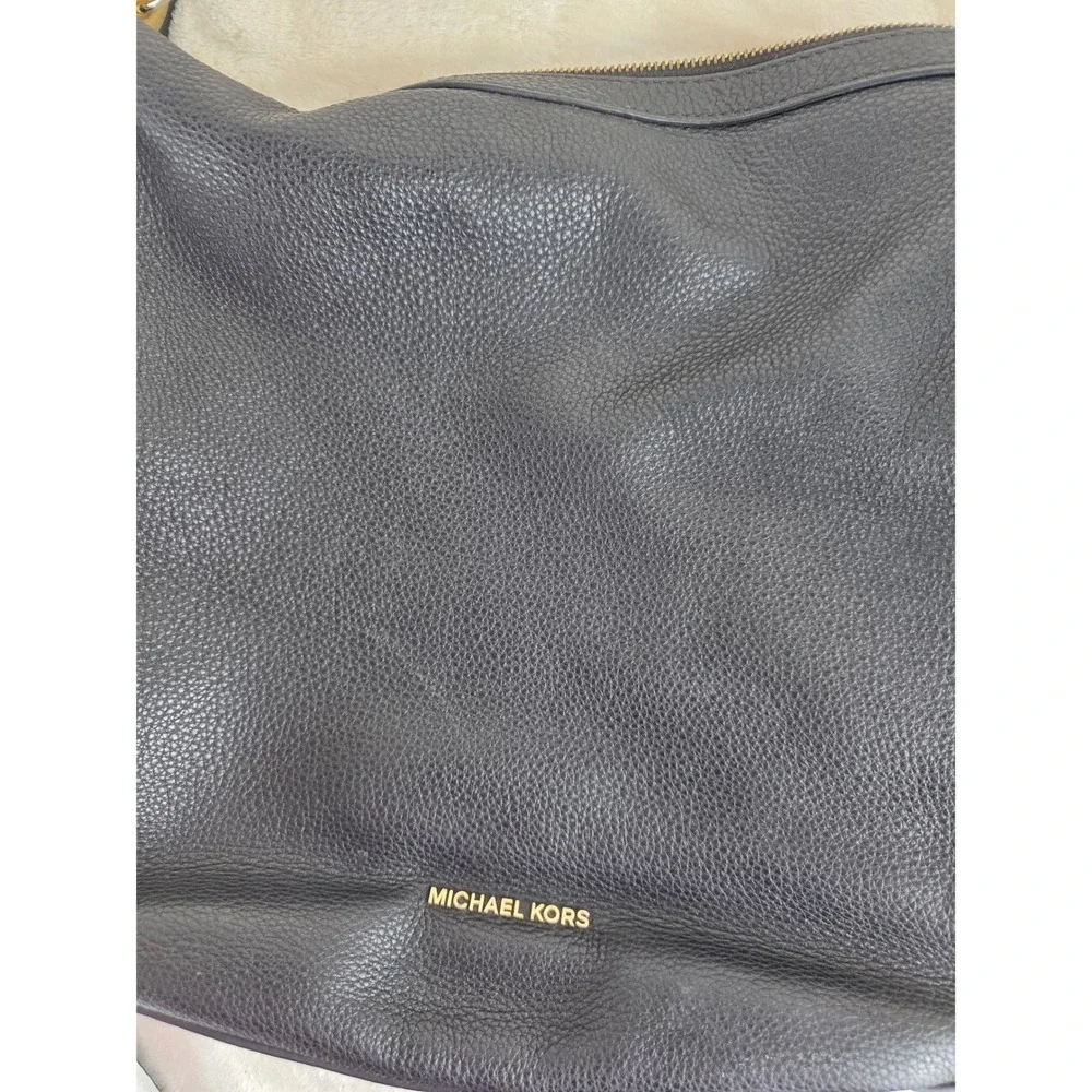 Michael Kors Black Leather‎ Hobo Shoulder Bag Gold Tone Grommets